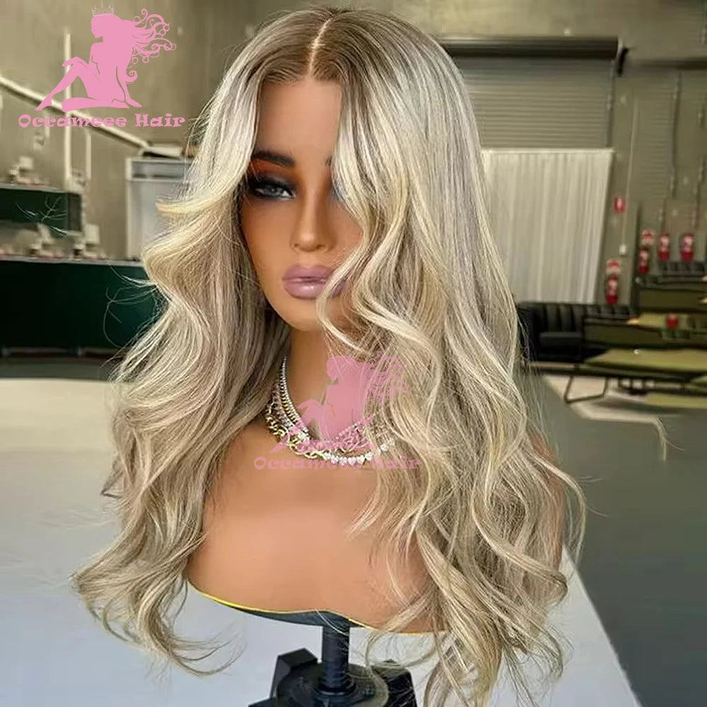 100% Human Hair Wigs Highlight Brown Platinum Blonde 13x6 Lace Frontal Wigs Natural Wave brazilian Virgin Hair Transparent Lace
