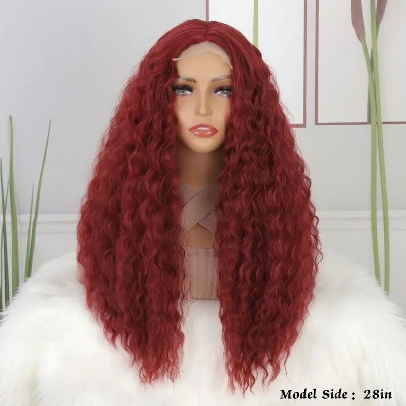 Lace Front Long Curly Wig Synthetic Hair Heat Resistant Natural Loose Wave Elegant Style Daily Party Cosplay for Women