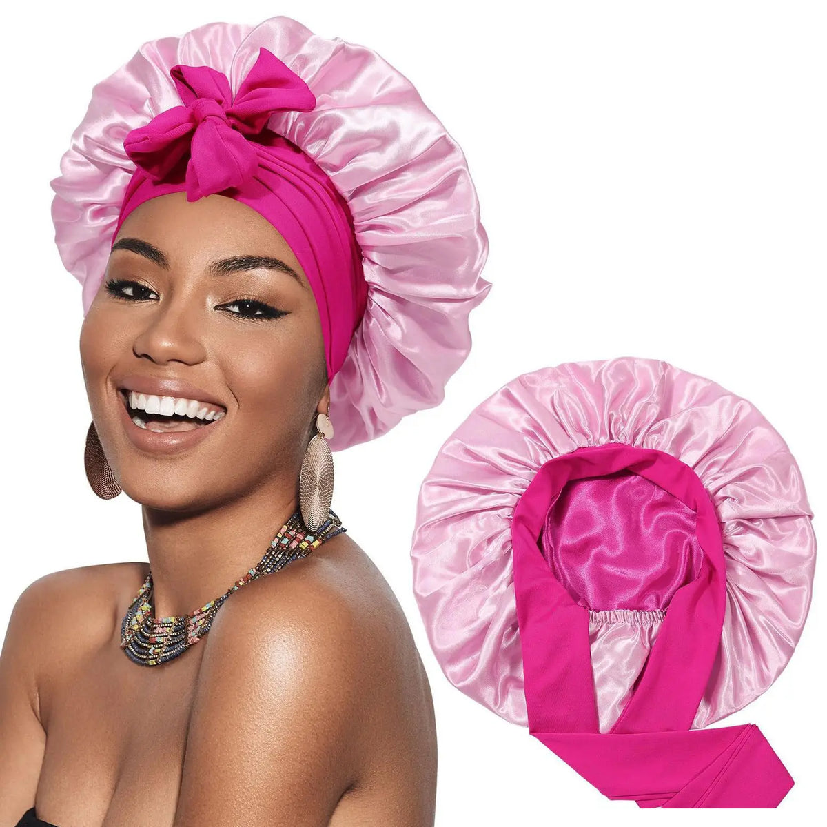 REVERSIBLE DOUBLE -LAYER SATIN SLEEPING BONNETS
