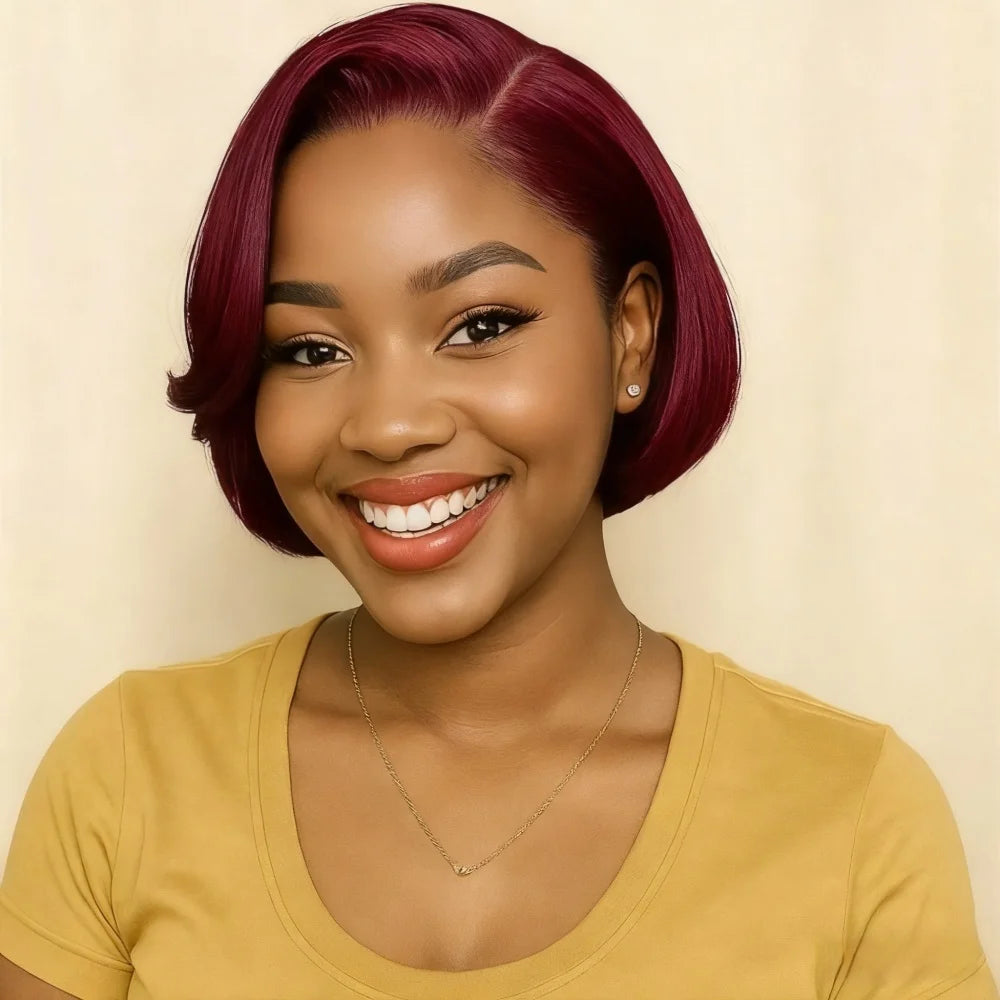 Short Straight Bob Human Hair Wig 13x4 Lace Front Pixie Cut 180% Density Glossy Finish Frontal Wig Natural Look