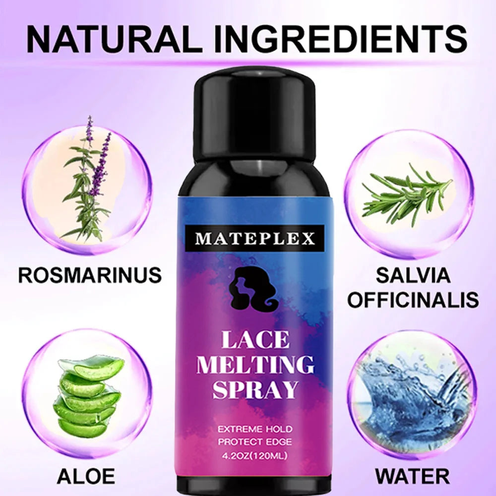 120ml Lace Melting Spray Fast Drying Melting and Holding Spray for Wigs Glue-Less Hair Adhesive Strong Natural Finishing Hold
