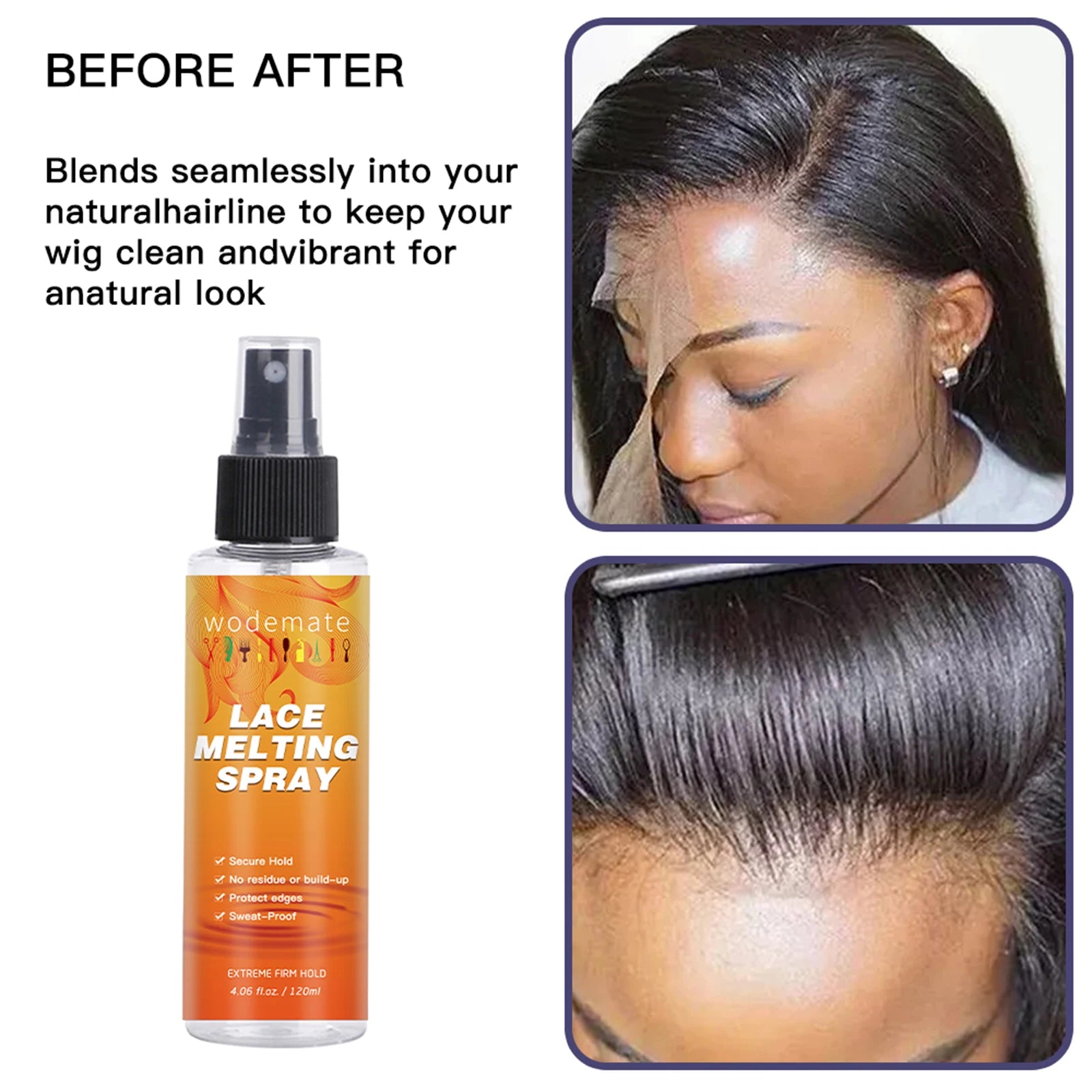 Lace Melting and Holding Spray Glue-Less Hair Adhesive for Wigs Strong Natural Finishing Holding Mousse Spray Front Lace Glue