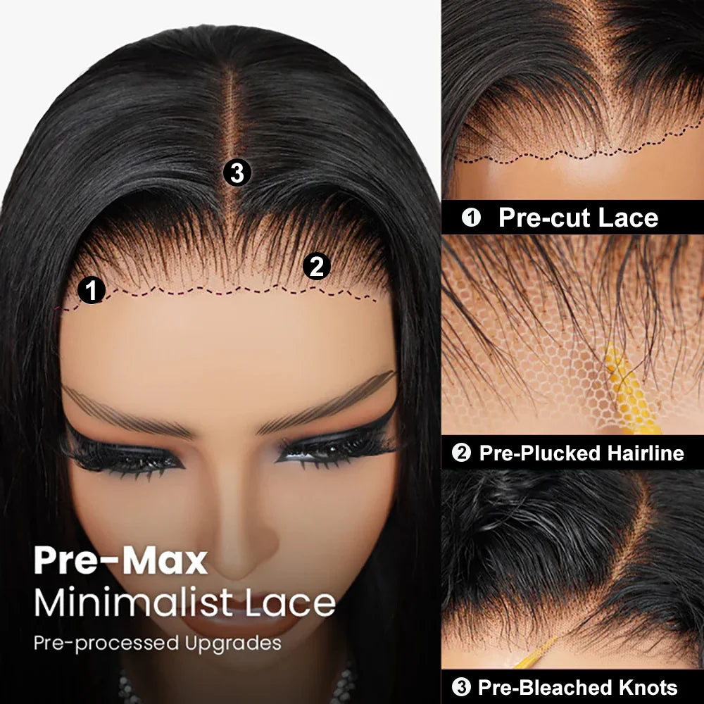 Straight Bob Glueless Wigs Human Hair 180% Density 4x6 HD Lace Closure Glueless Human Hair Wigs Wear and Go Pre Plucked Pre Cut