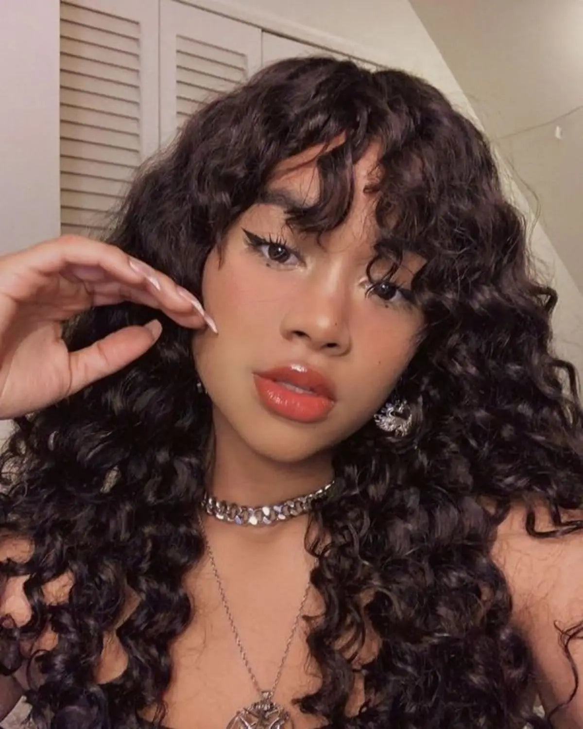 Water Wave Huma Hair Wig With Bangs 180% Density