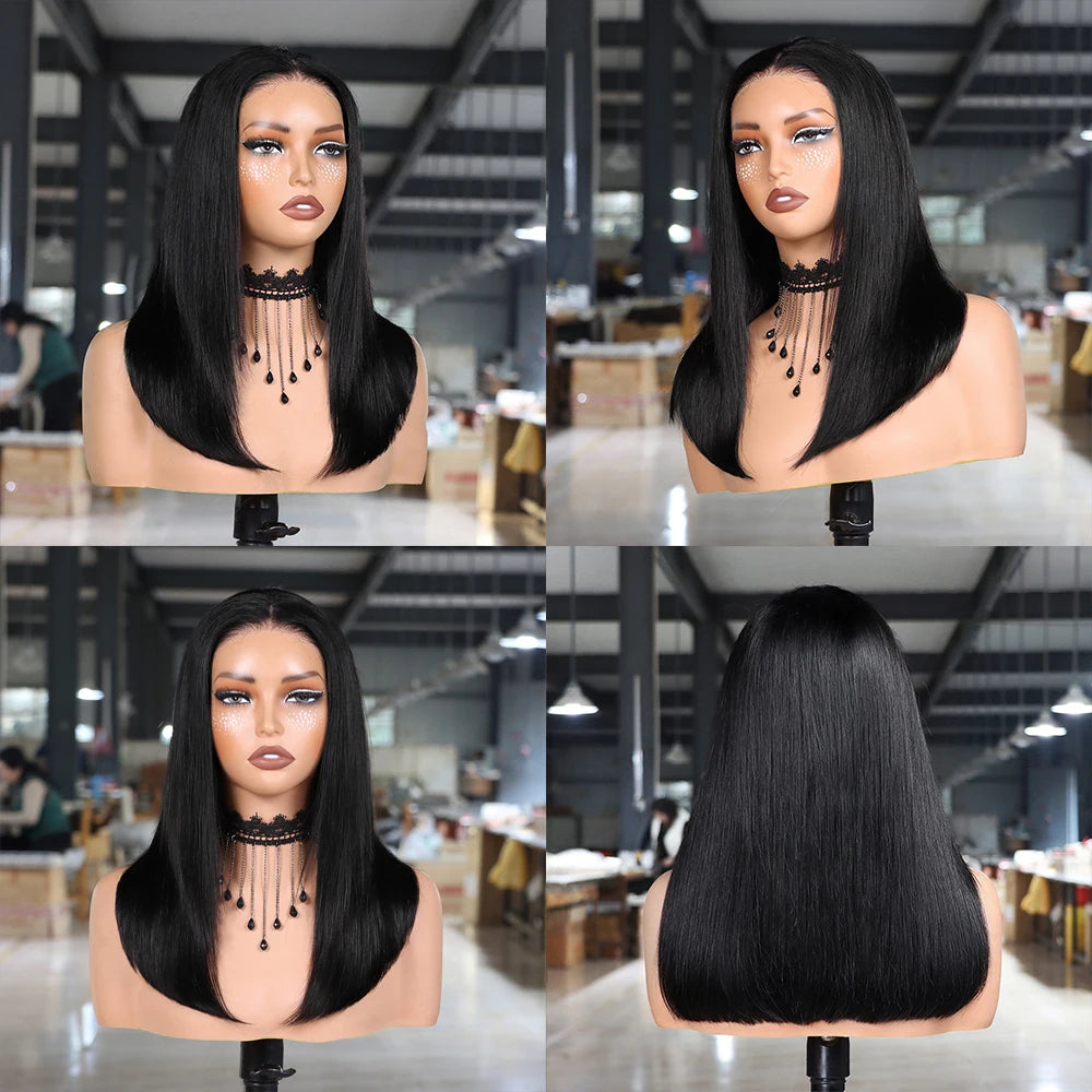 Straight Bob Glueless Wigs Human Hair 180% Density 4x6 HD Lace Closure Glueless Human Hair Wigs Wear and Go Pre Plucked Pre Cut