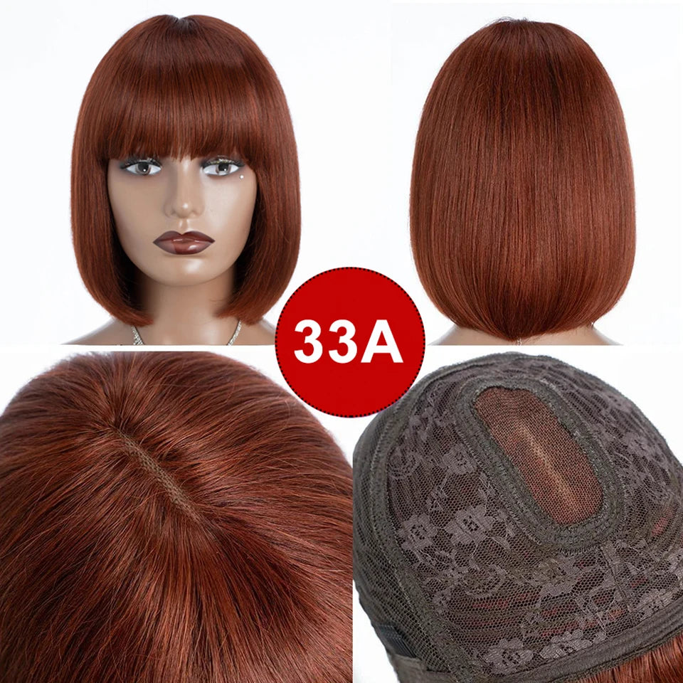 Straight Bob Lace Wigs Glueless Straight Human Hair Wigs With Bangs Brazilian Fringe Middle Part Bob Lace Wigs Realistic Scalp