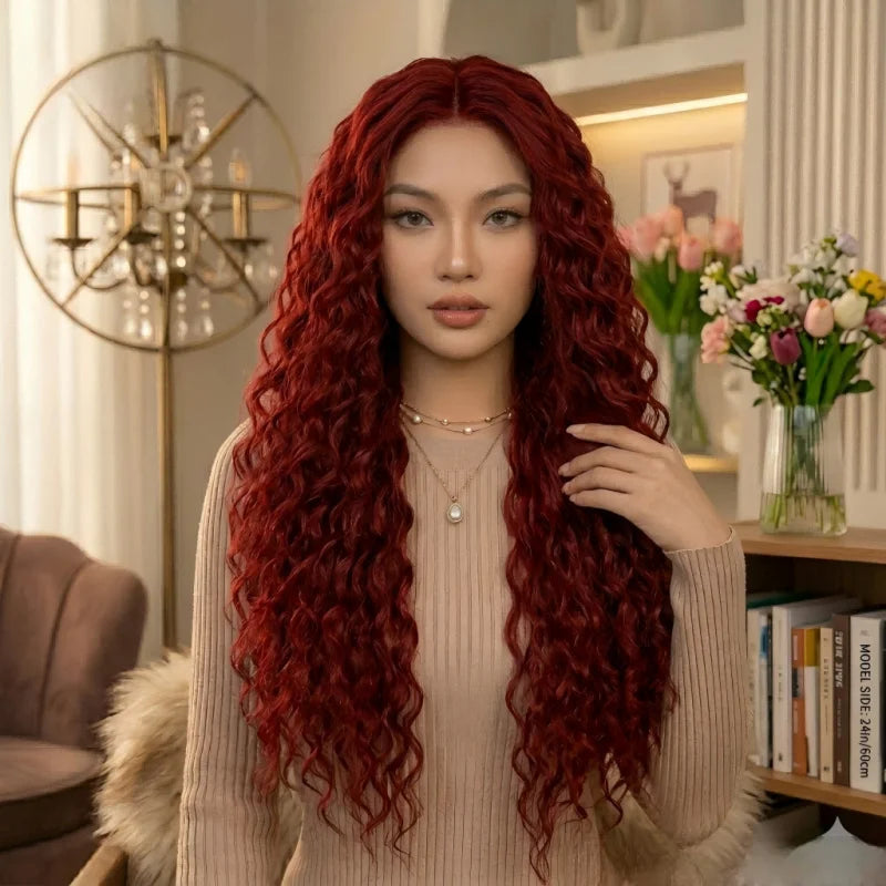 Lace Front Long Curly Wig Synthetic Hair Heat Resistant Natural Loose Wave Elegant Style Daily Party Cosplay for Women