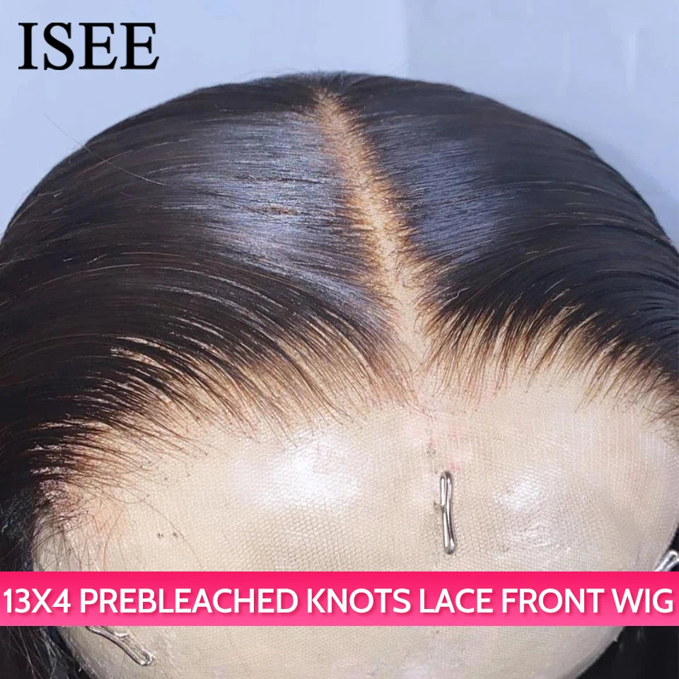 Lace Frontal Human Hair Wigs PreBleached Knots Preplucked Straight Lace Front Wigs For Women Brazilian Wigs On Sale ISEE Hair