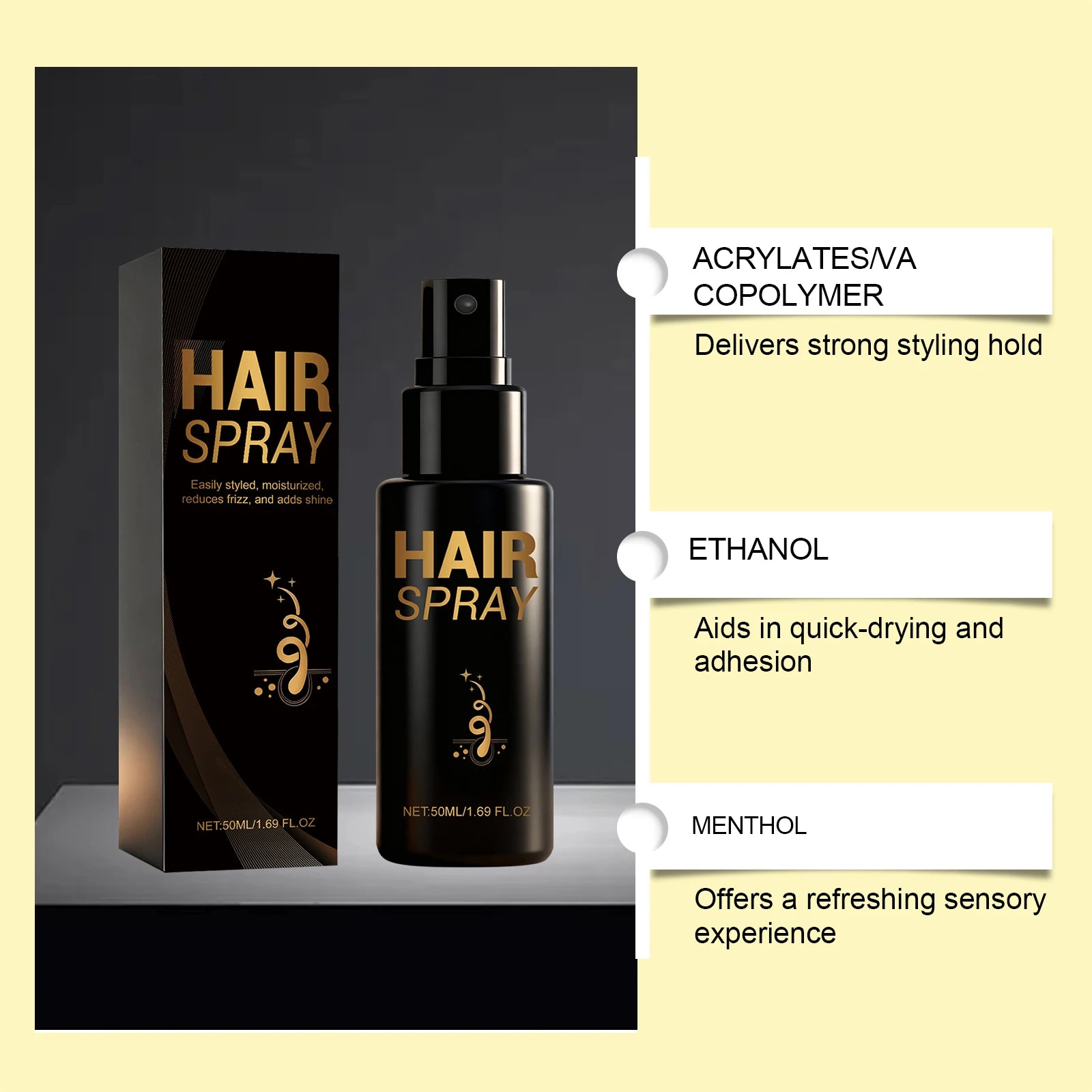 Hair Styling Spray Strong Hold Enhance Luster Non-greasy Quick-Dry Moisturizing Thickening Volumizing Natural Hair Holding Mist