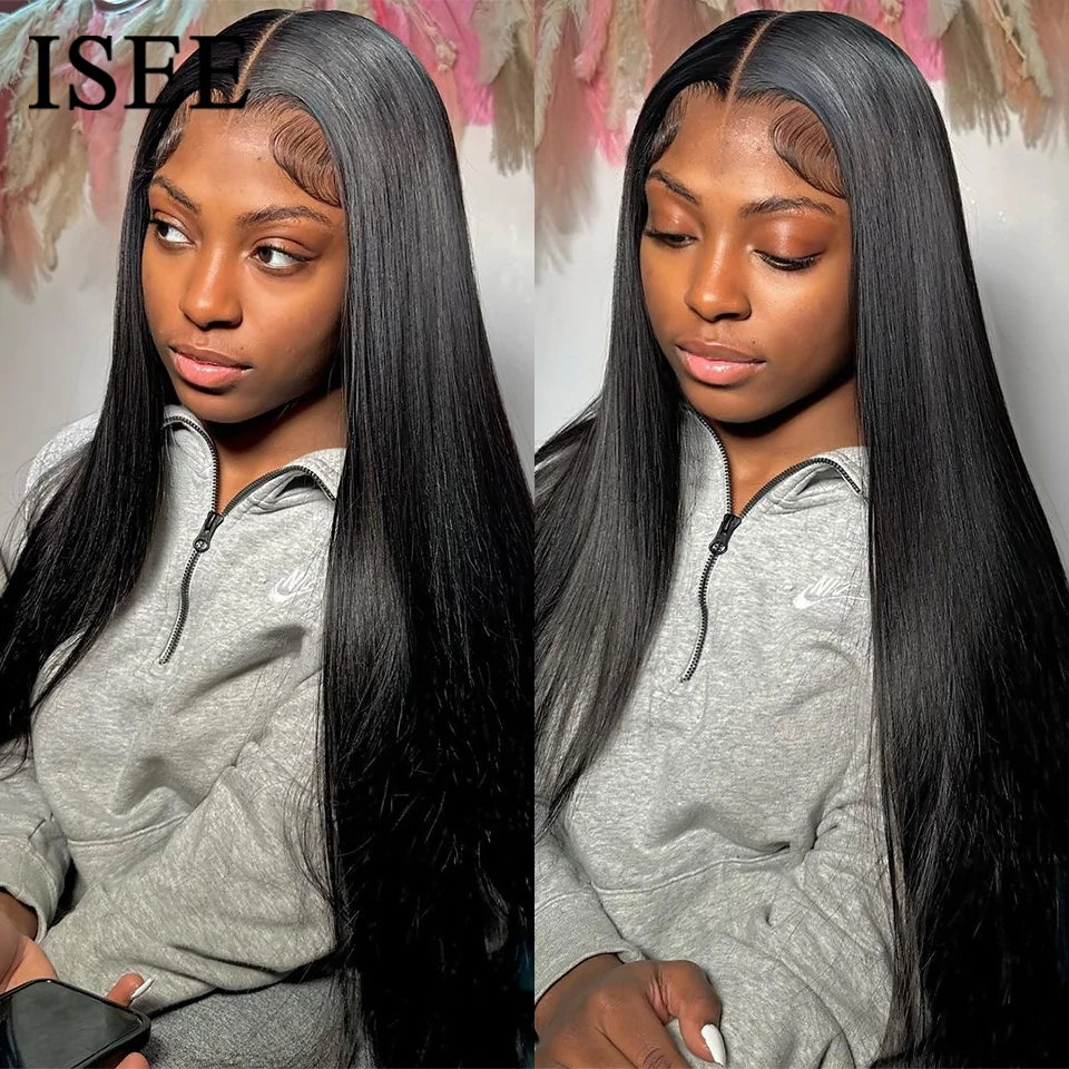 Lace Frontal Human Hair Wigs PreBleached Knots Preplucked Straight Lace Front Wigs For Women Brazilian Wigs On Sale ISEE Hair