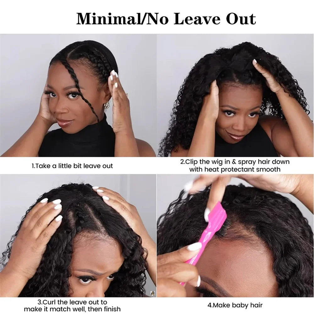 Water Wave V Part Human Hair Wig 180% Density