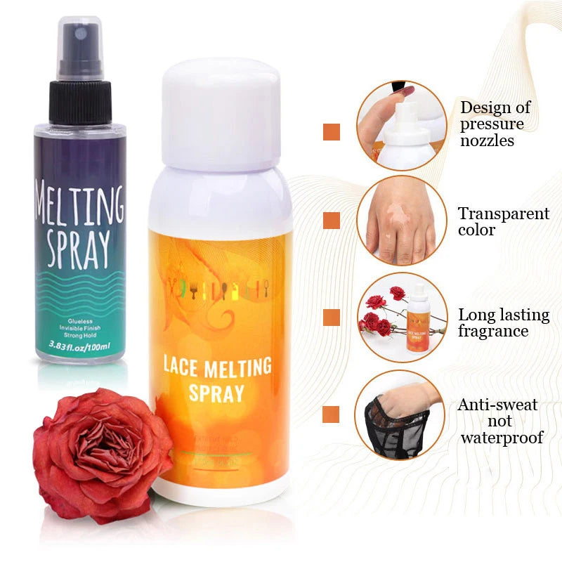 Lace Bond Lace Melt Spray 100Ml Natural Hairline Blend Lace Melting Holding Spray + Lace Melt Band With Ear Muffs + Edges Brush