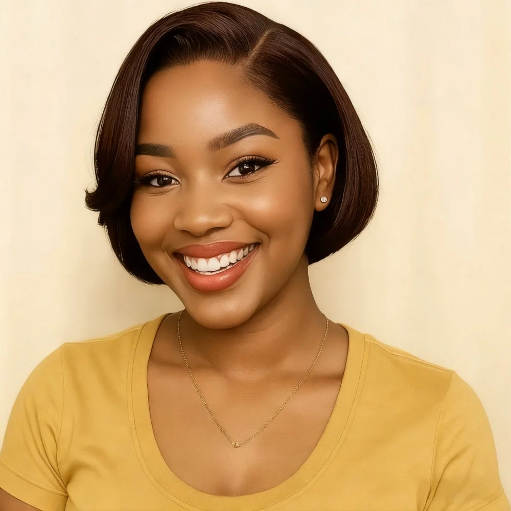 Short Straight Bob Human Hair Wig 13x4 Lace Front Pixie Cut 180% Density Glossy Finish Frontal Wig Natural Look