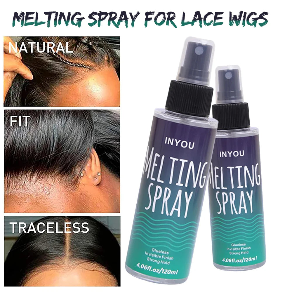 120MLLace Melting and Holding Spray Adhesives Remover Glue-Less Hair Adhesive for Wig Strong Natural Finishing Hold with Control
