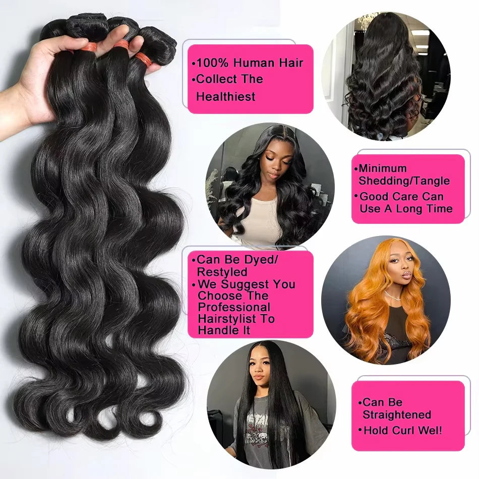 Human Hair 30 32 40 Inch Bundles Human Hair Brazilian 3 4 Water Wave Bundles Body Wave Human Hair Extensions Body Wave Bundles