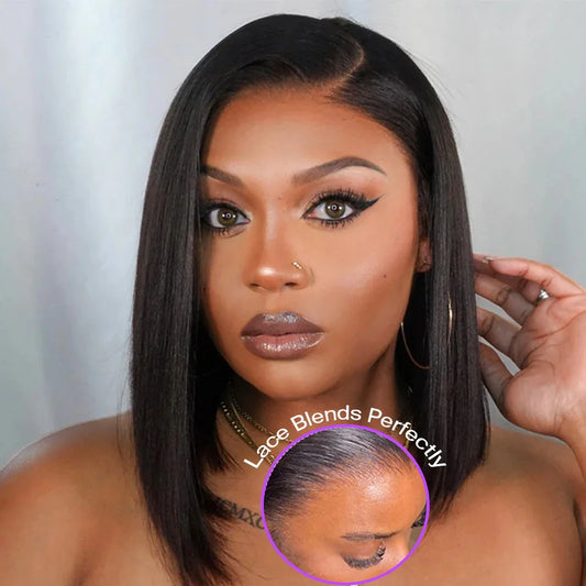 Straight Bob Glueless Wigs Human Hair 180% Density 4x6 HD Lace Closure Glueless Human Hair Wigs Wear and Go Pre Plucked Pre Cut