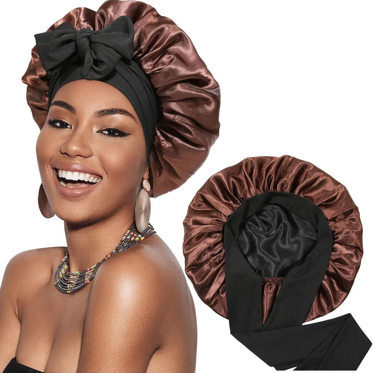 REVERSIBLE DOUBLE -LAYER SATIN SLEEPING BONNETS