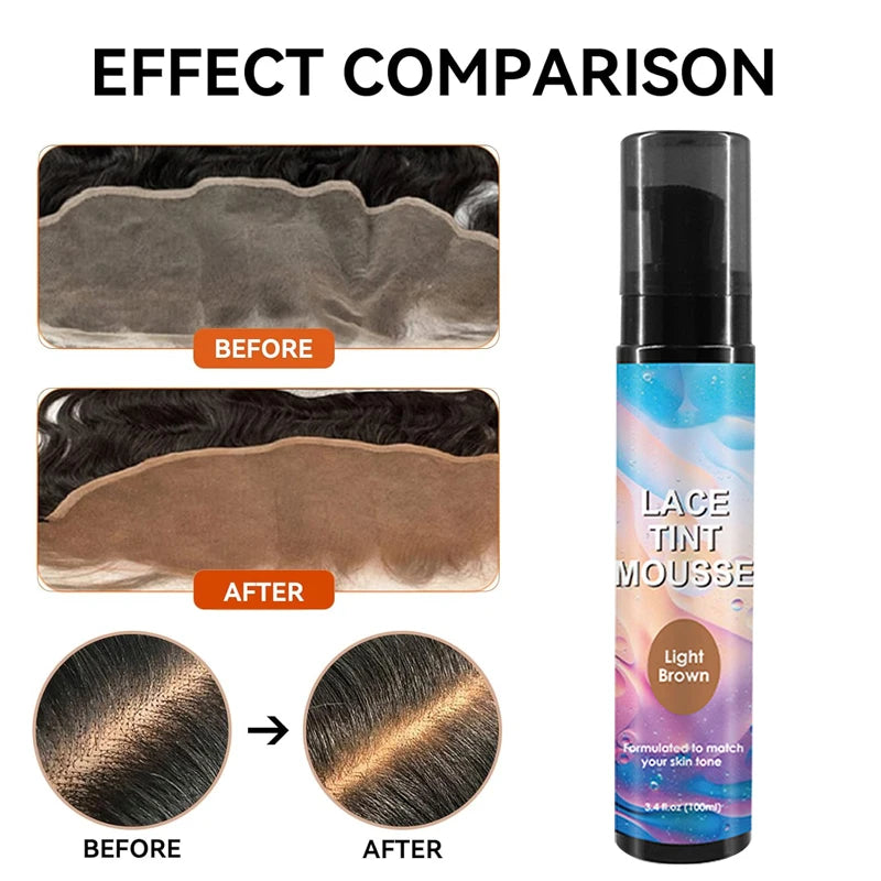 Lace Tint Melting Hair Mousse 100Ml Lace Tint Mousse For Wigs Melts Lace Foam Tint Spray For Invisible Hairline Wig Install Tool