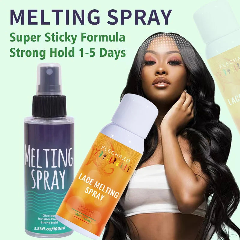Lace Bond Lace Melt Spray 100Ml Natural Hairline Blend Lace Melting Holding Spray + Lace Melt Band With Ear Muffs + Edges Brush