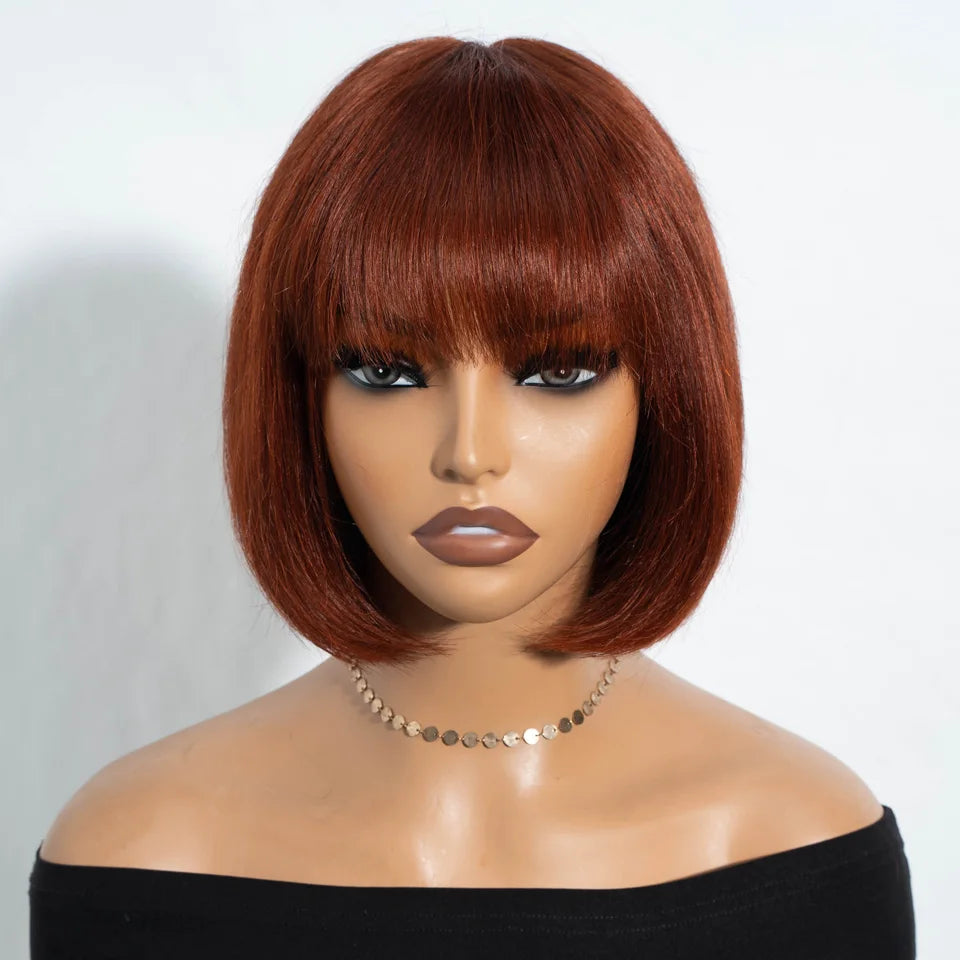 Straight Human Hair Wigs With Bangs Fringe Middle Part Bob Lace Wigs Realistic Scalp Brazilian Straight Bob Lace Wigs With Bangs