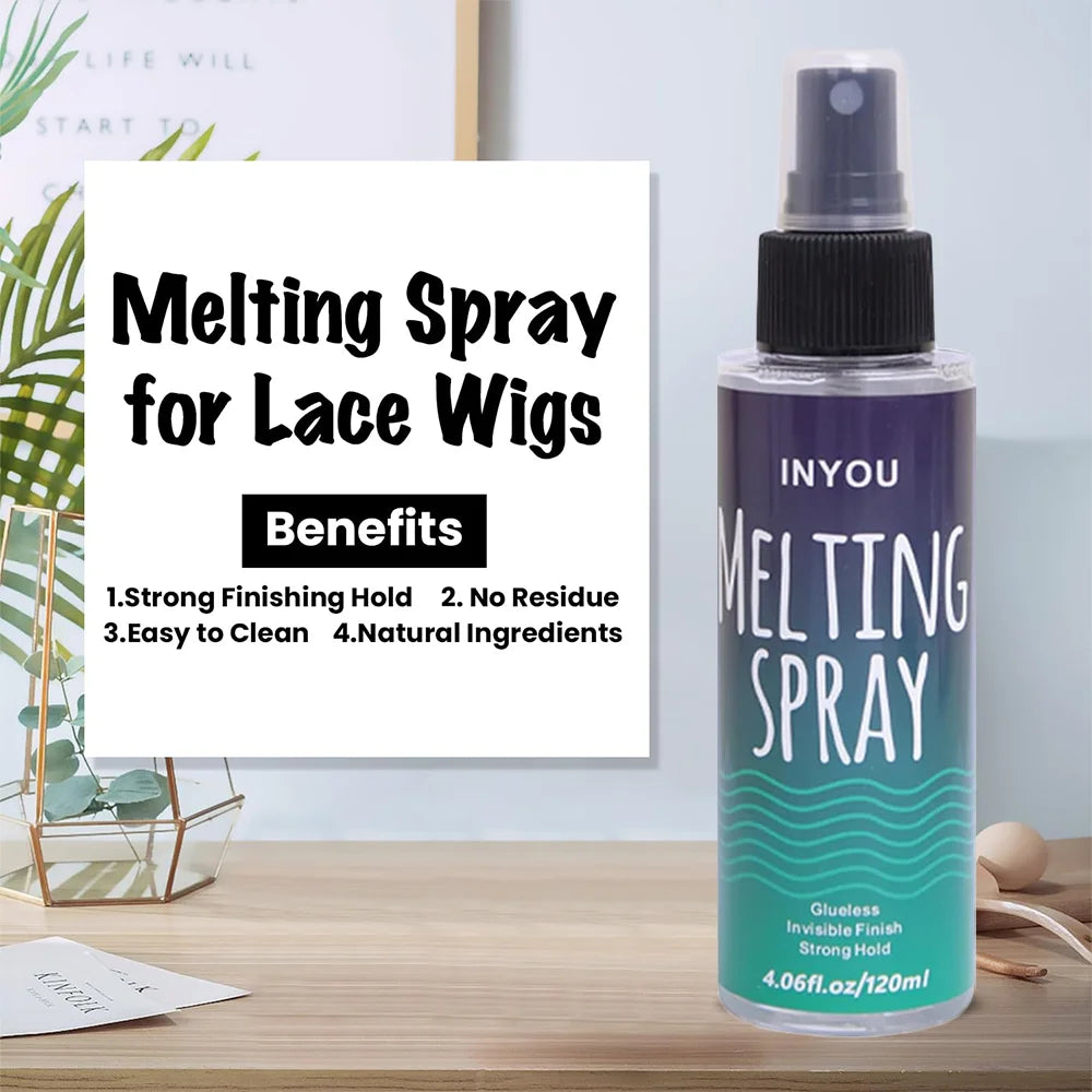 120MLLace Melting and Holding Spray Adhesives Remover Glue-Less Hair Adhesive for Wig Strong Natural Finishing Hold with Control