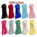 10 Pcs/Pack Durags for Women and Men, Long Tail Durags, 360 Wave Dorag, 10 Colors
