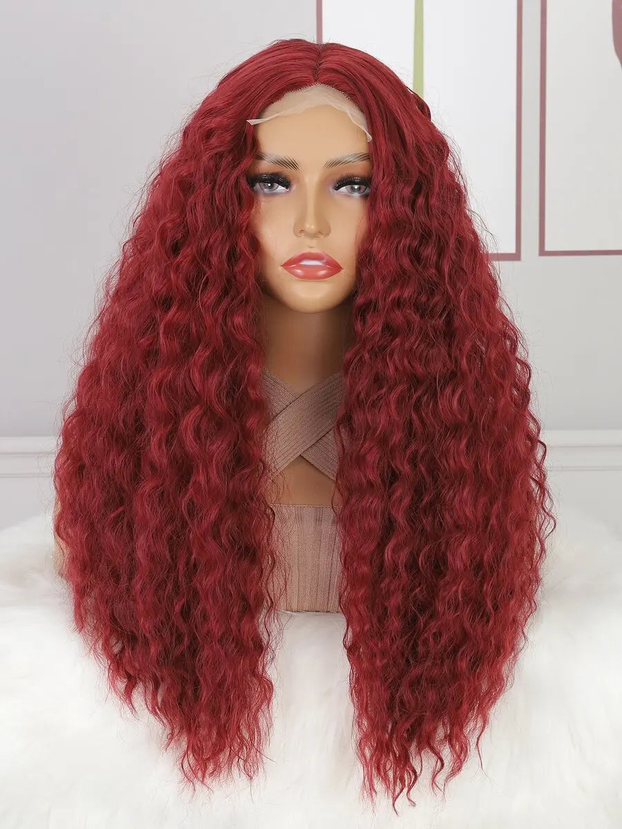 Lace Front Long Curly Wig Synthetic Hair Heat Resistant Natural Loose Wave Elegant Style Daily Party Cosplay for Women
