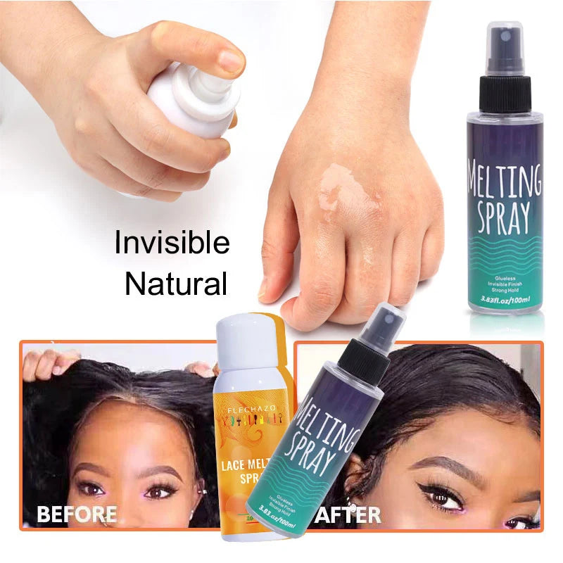 Lace Bond Lace Melt Spray 100Ml Natural Hairline Blend Lace Melting Holding Spray + Lace Melt Band With Ear Muffs + Edges Brush