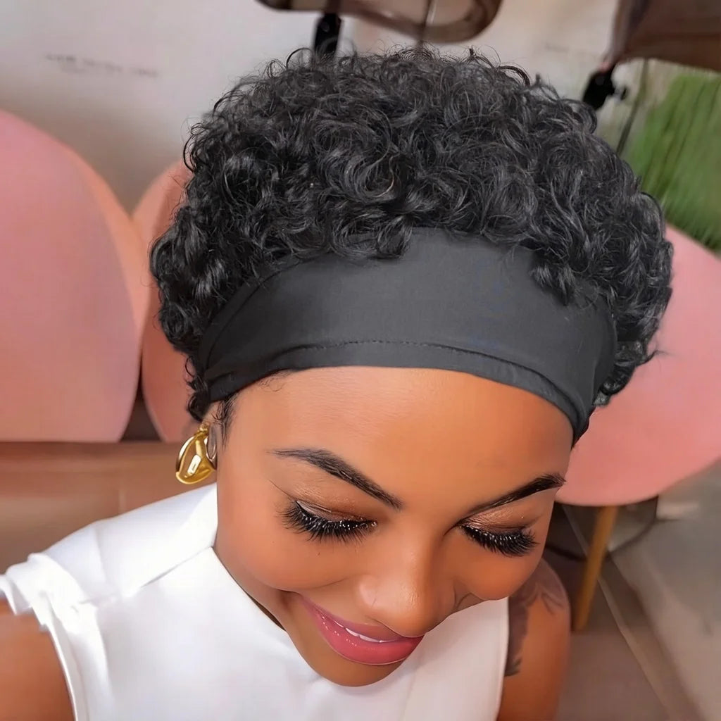 Headband Wig Human Hair Curly Full Machine Made Wigs For Women Natural Color daily use