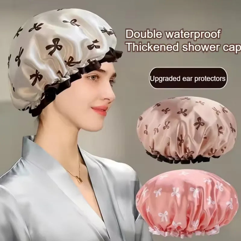 WATERPROOF DOUBLE-LAYER SHOWER CAP-REUSABLE HAIR PROTECTION