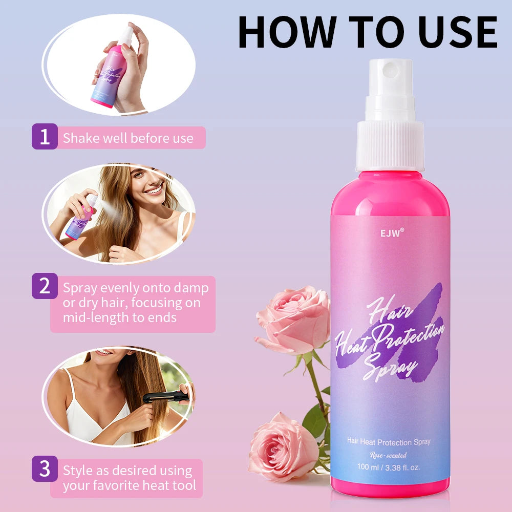 EJW Heat Protection Spray for Hair –Heat Protectant for Hair–Styling Hair Spray for Frizz Control–Protects Strands Up to 250°F