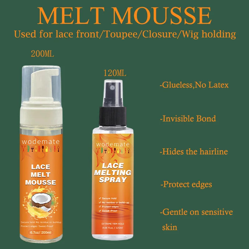 Lace Melting and Holding Spray Glue-Less Hair Adhesive for Wigs Strong Natural Finishing Holding Mousse Spray Front Lace Glue