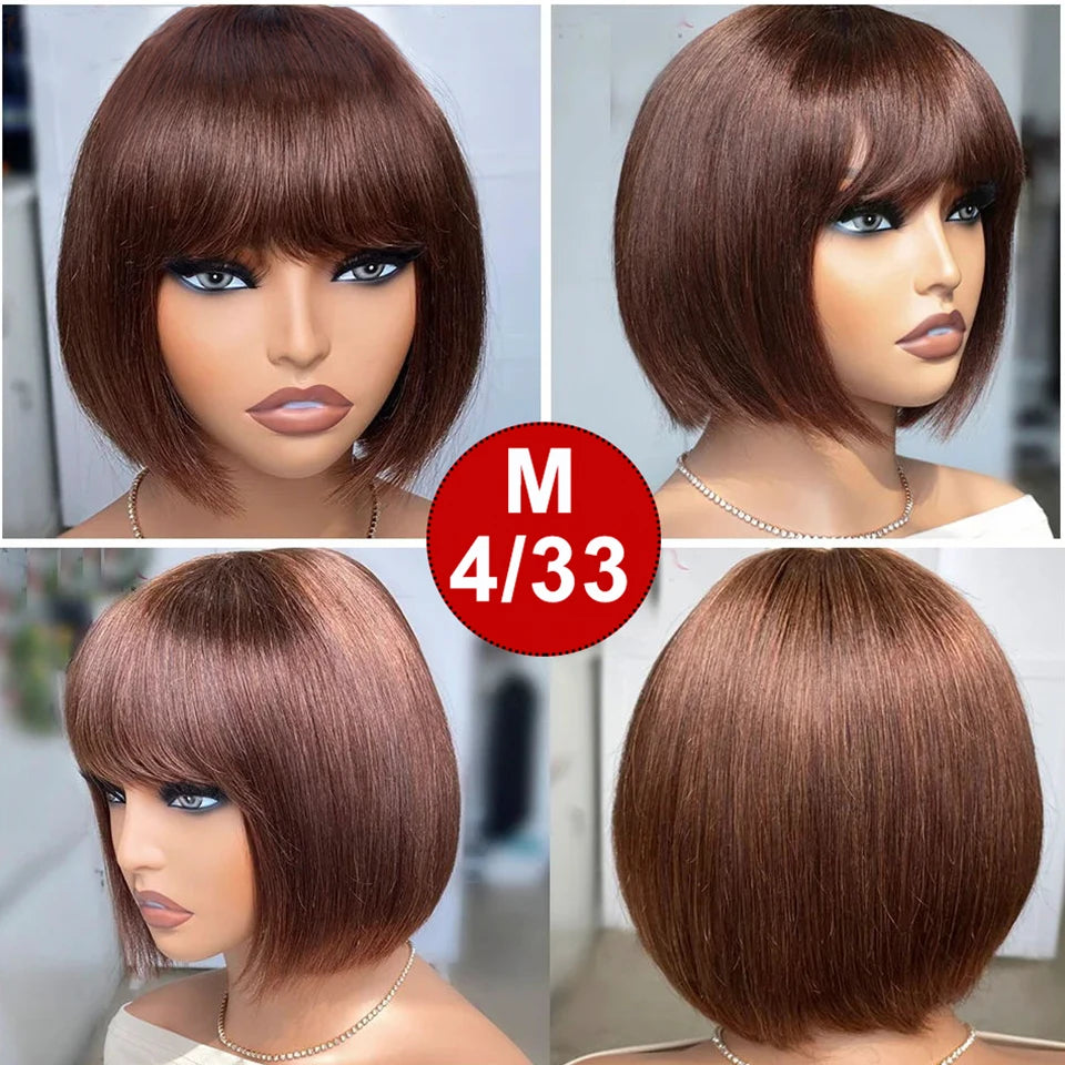 Straight Bob Lace Wigs Glueless Straight Human Hair Wigs With Bangs Brazilian Fringe Middle Part Bob Lace Wigs Realistic Scalp