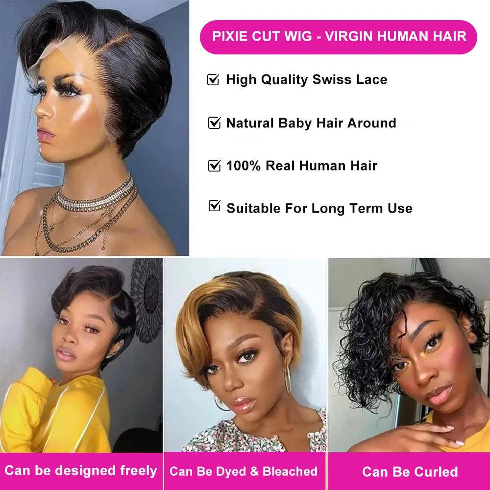 Straight Pixie Cut Wig Human Hair Wigs 13x4 Transparent Lace Short Bob Wig Part Lace Wig Brazilian 100% Human Hair For Women