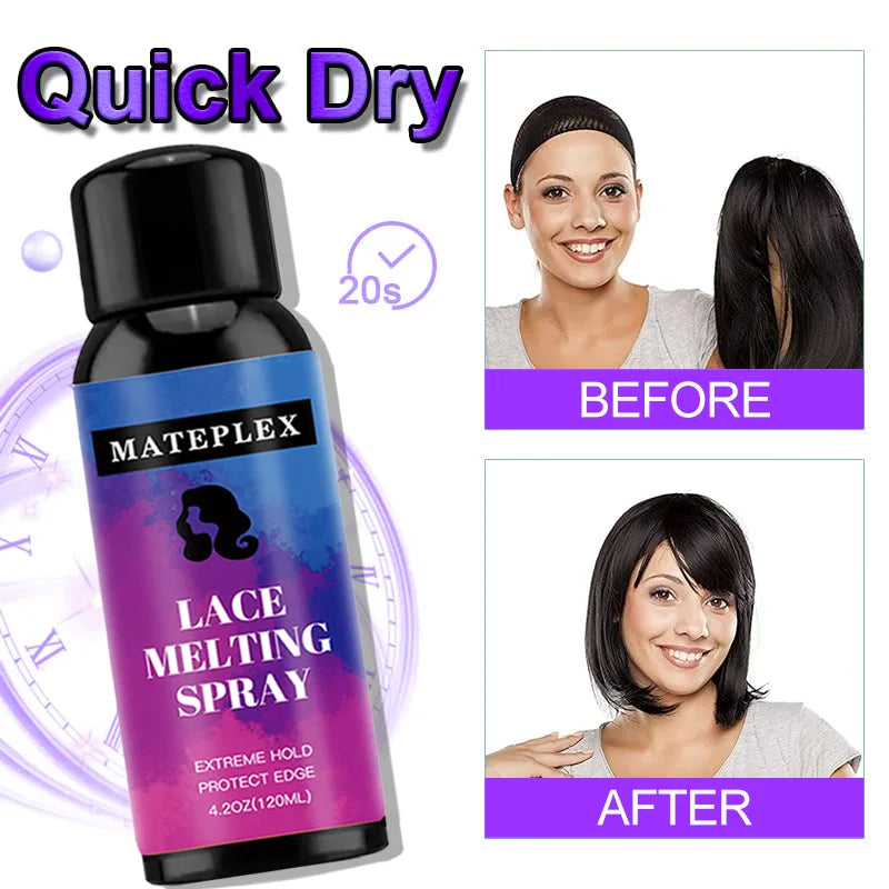 120ml Lace Melting Spray Fast Drying Melting and Holding Spray for Wigs Glue-Less Hair Adhesive Strong Natural Finishing Hold