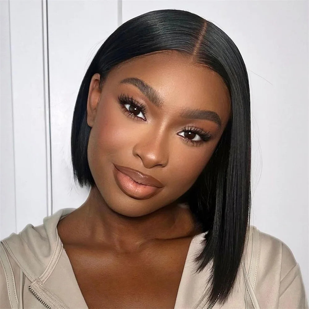 Straight Bob Glueless Wigs Human Hair 180% Density 4x6 HD Lace Closure Glueless Human Hair Wigs Wear and Go Pre Plucked Pre Cut