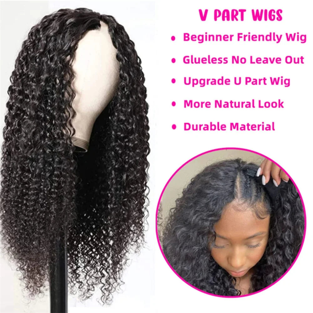 Water Wave V Part Human Hair Wig 180% Density