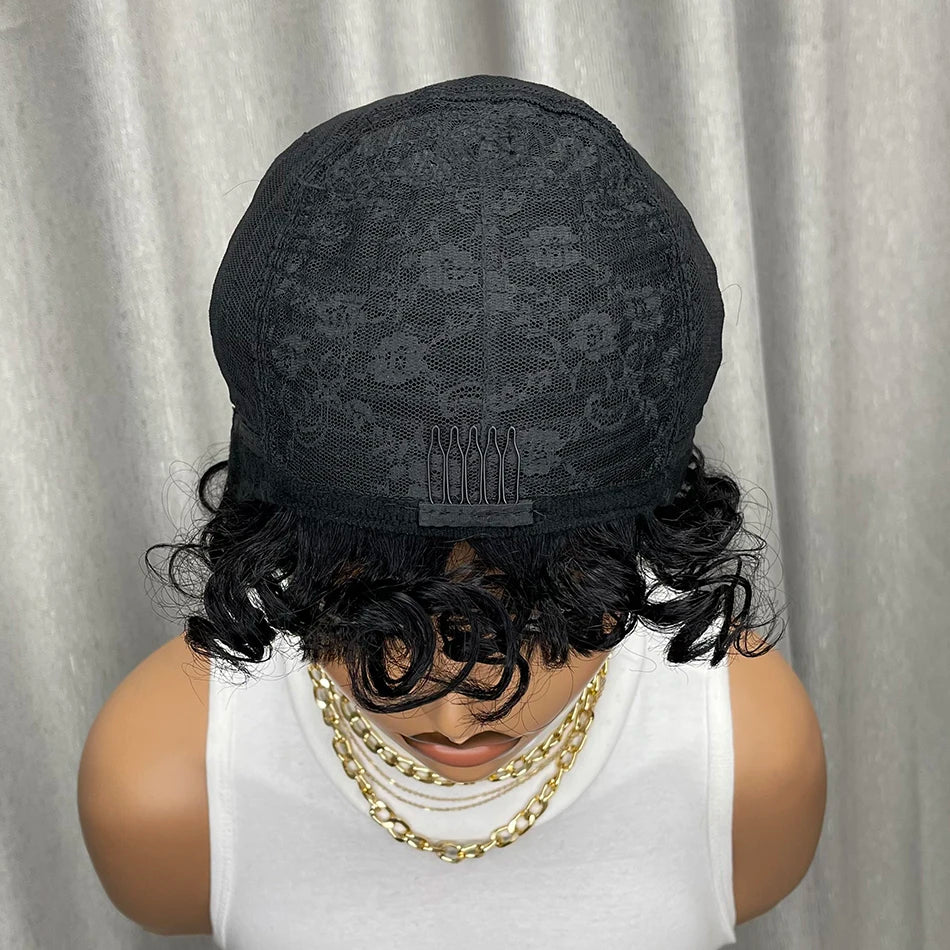 Curly Human Hair Wigs Short Glueless Curly Wigs Bob Wig Human Hair 100% Glueless Pixie Cut Wigs Human Hair Ready To Wear