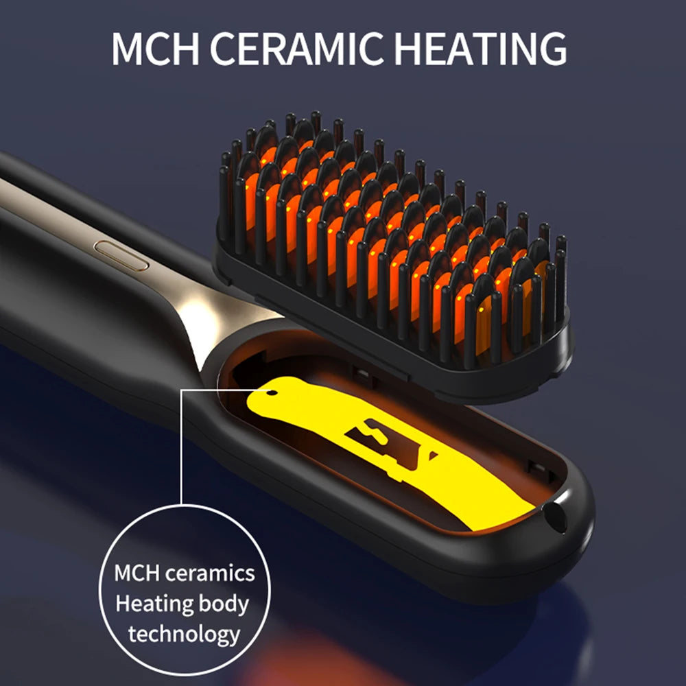 Electric Multifunctional Straight Hair Comb Fast Heating Portable Travel Anti-Scald Beard Straightener Curling Hot Comb Brush
