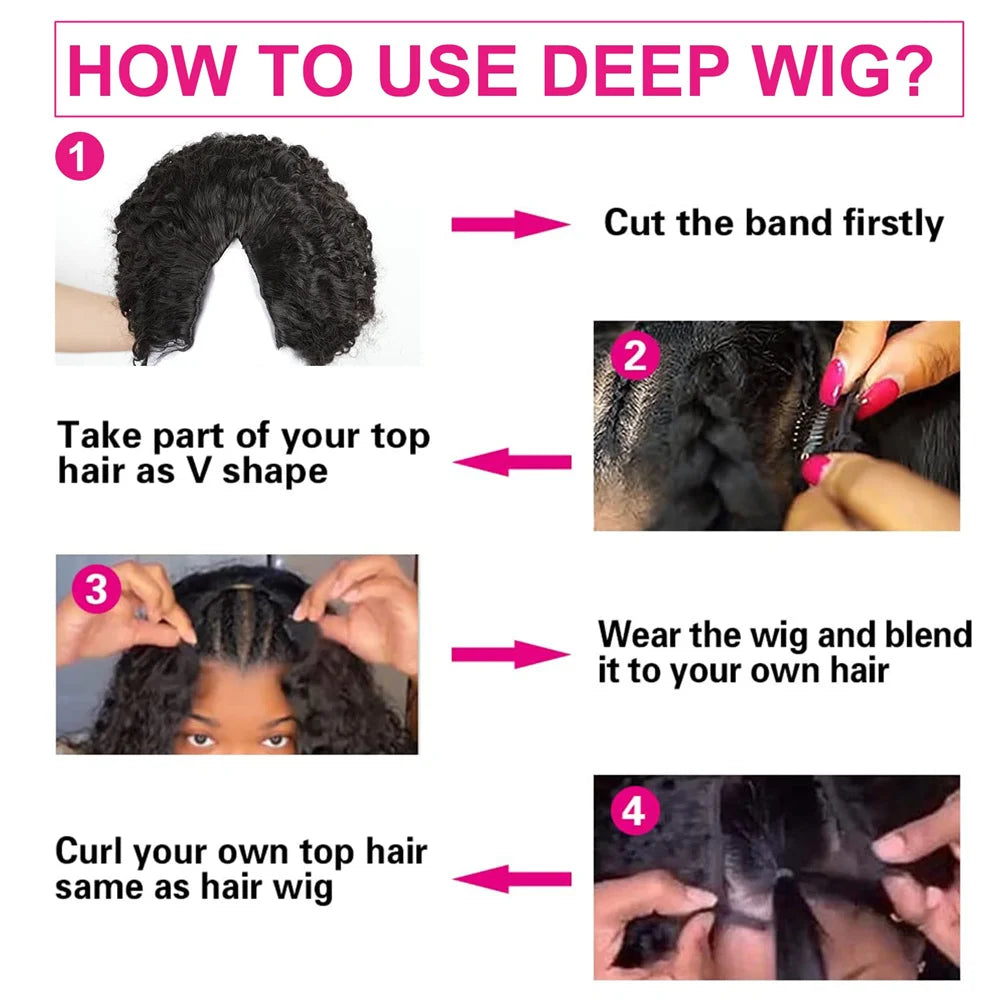 Water Wave V Part Human Hair Wig 180% Density
