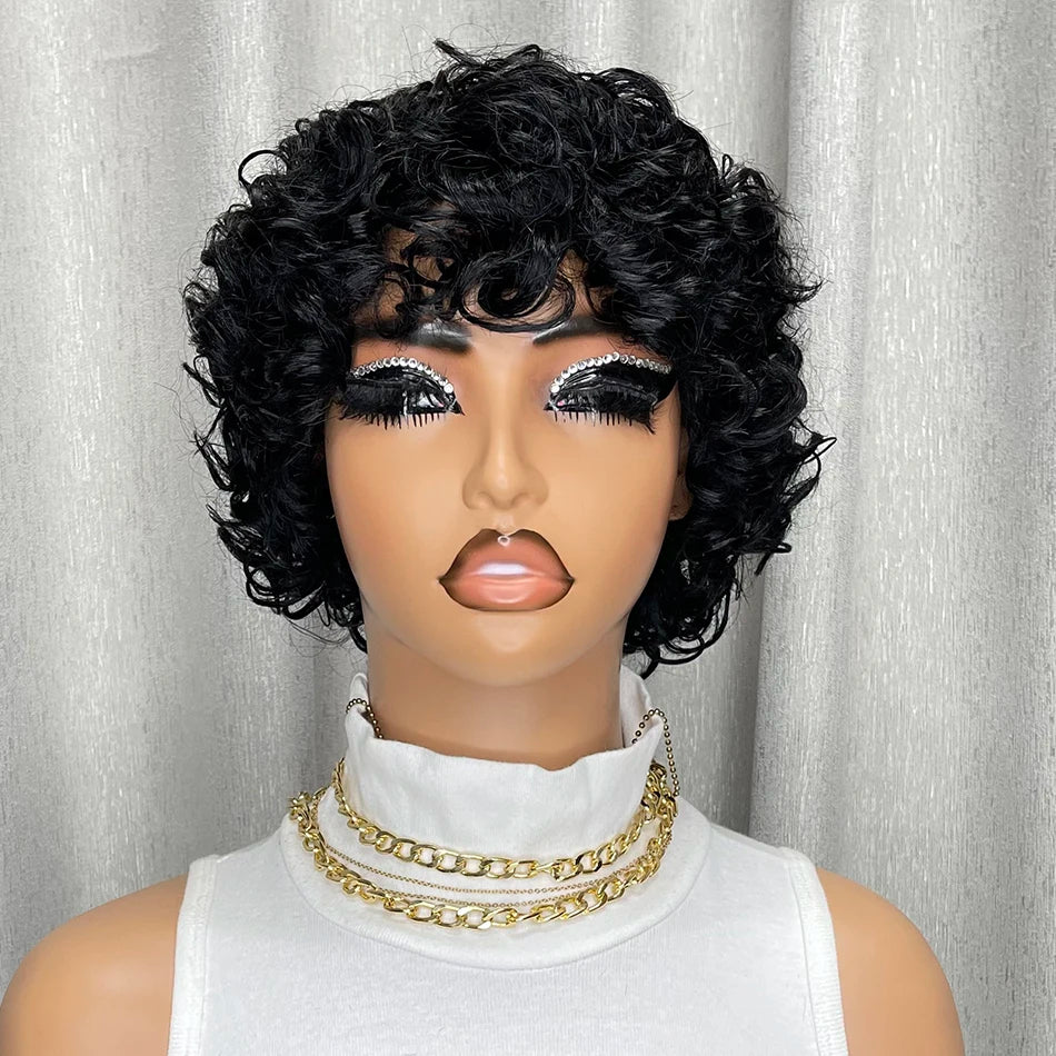 Curly Human Hair Wigs Short Glueless Curly Wigs Bob Wig Human Hair 100% Glueless Pixie Cut Wigs Human Hair Ready To Wear