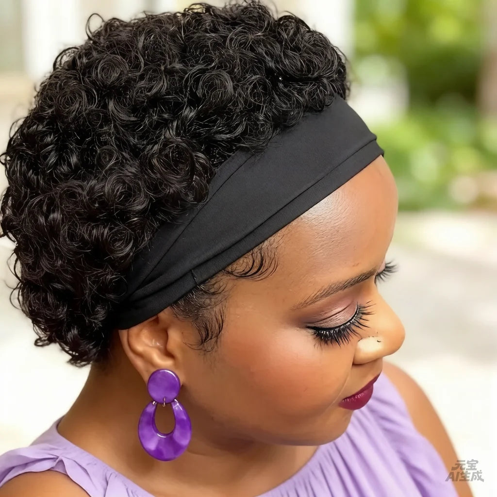 Headband Wig Human Hair Curly Full Machine Made Wigs For Women Natural Color daily use