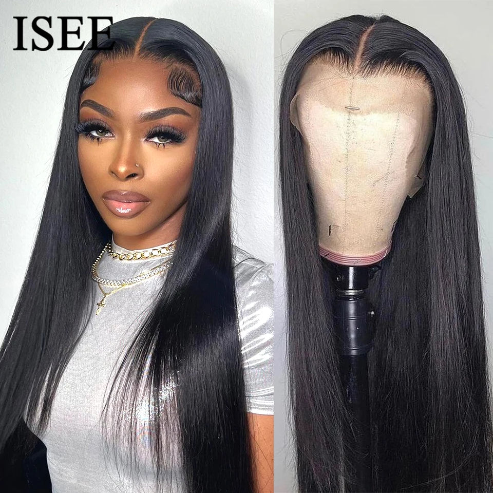Lace Frontal Human Hair Wigs PreBleached Knots Preplucked Straight Lace Front Wigs For Women Brazilian Wigs On Sale ISEE Hair