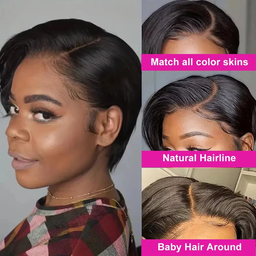 Straight Pixie Cut Wig Human Hair Wigs 13x4 Transparent Lace Short Bob Wig Part Lace Wig Brazilian 100% Human Hair For Women