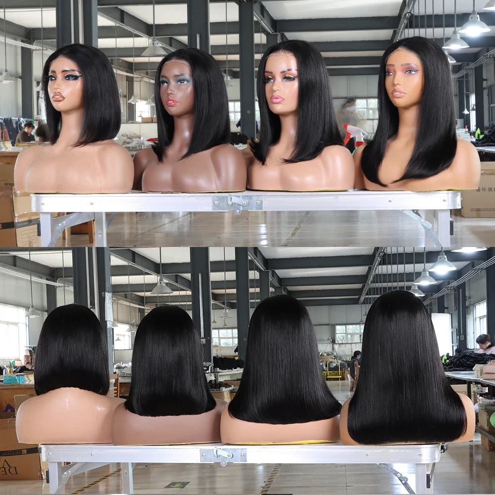 Straight Bob Glueless Wigs Human Hair 180% Density 4x6 HD Lace Closure Glueless Human Hair Wigs Wear and Go Pre Plucked Pre Cut